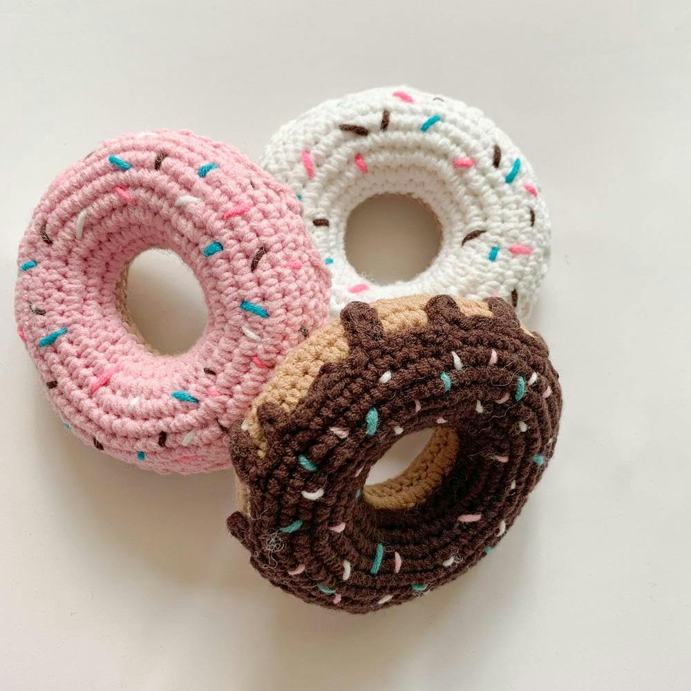 개달당 도넛츠 삑삑 바스락 장난감 (화이트/브라운/핑크) 3번째 이미지